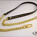 Tracolla per borsa lunga cm.85 - similpelle marrone con glitter oro, catena e moschettoni oro