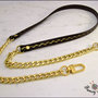 Tracolla per borsa lunga cm.100 - similpelle marrone con glitter oro, catena e moschettoni oro