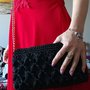 Pochette nera a fatta a mano, pochette a diamante ad uncinetto in cordino e struttura in rete