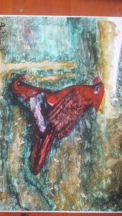 Dipinto acquerello titolo il cardinale rosso