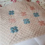 Copertina neonata beige in morbidissima ciniglia con retro in jersey rosa, fiori applicati,accessori infanzia