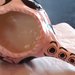 Lota di ceramica, strumento per lavaggi nasali, modellato a mano fondo rosa con motivi neri