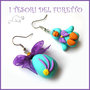 Orecchini Pasqua " paperella e ovetto turchese " fimo kawaii idea regalo bambina pasquali bijoux uovo cioccolato clip