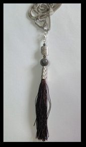Long necklace silver tassel brown