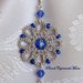 Orecchini color argento al chiacchierino, perline e cristalli blu zaffiro