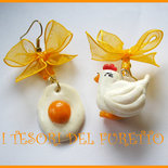 Miniblings Orecchini A Forma Di Gallina – Fatto A Mano In Argilla Polimerica, Placcato Argento, 17 Mm, Regalo Pasquale
