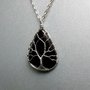 Collana donna con grandisimo ciondolo di vera ossidiana nera pietra dura naturale in albero della vita chakra cristalloterapia