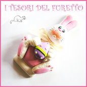 Spilla Pasqua " Coniglietto " personalizzabile con nome pecora fimo cernit kawaii bambina ragazza donna idea regalo p