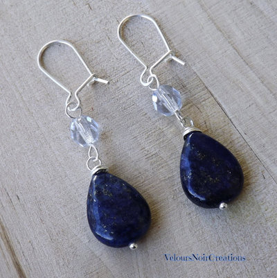 Orecchini Pendenti In Argento 925 A Goccia, Con Lapislazzuli Blu Ricostruiti E Motivo Floreale, Artigianali Thailandesi