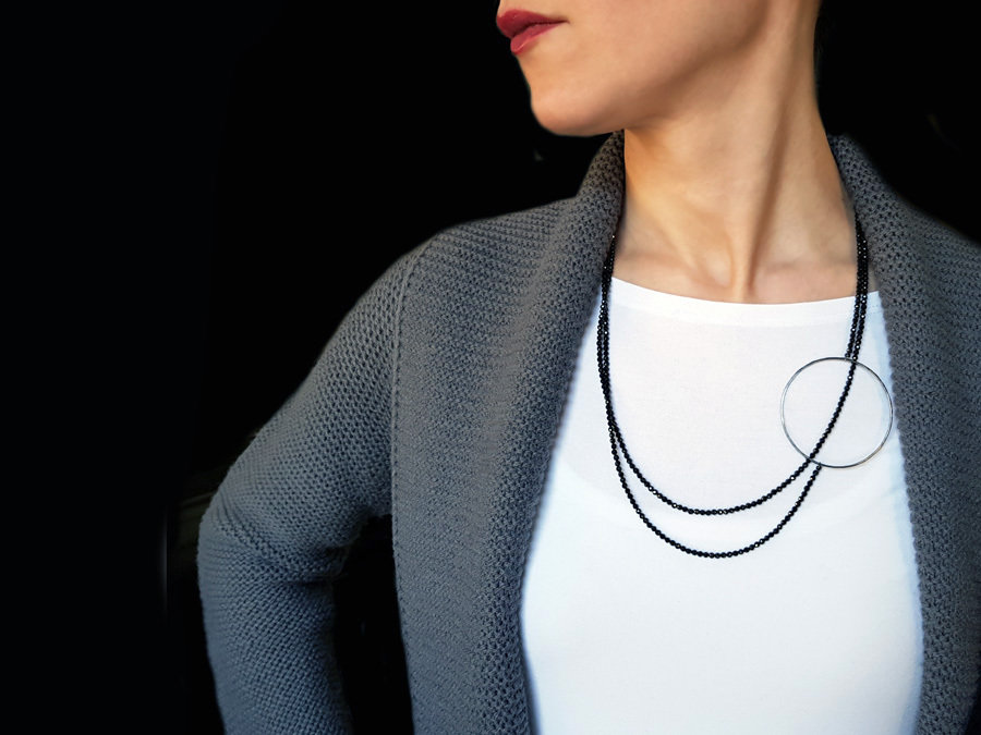 COAI Collana Donna Con Pietre Naturali – Perline Spinello Nero E Turchese – Regalo Mama Compleanno Fidanzata