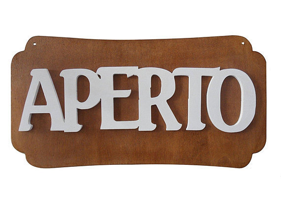 Cartello scritta Targa double face APERTO - CHIUSO in legno 37 x