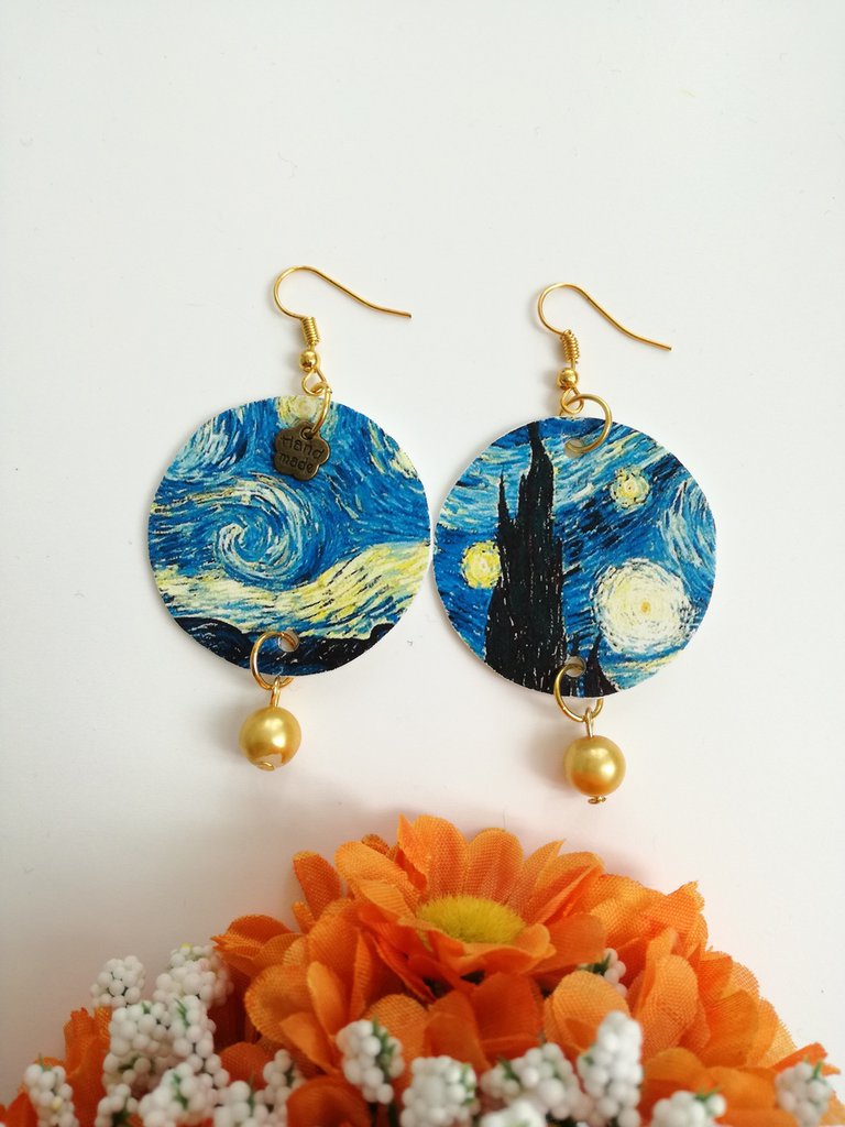 Boucles D'Oreilles Van Gogh Nuit Étoilée – Fait Main En Argile Polymère – Artisanal