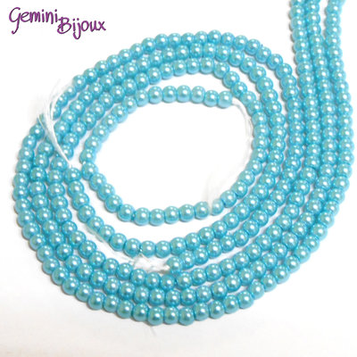 Lotto 50 perline tonde in vetro cerato - 4mm - azzurro Lotto 50 perline tonde in vetro cerato - 4mm - azzurro