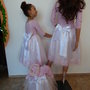 Madre, sorella e bambino, set di abiti per una vacanza indimenticabile, abito elegante in bianco e rosa con sette otto maniche, bel vestito, vestito rosa per bambini,