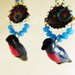 Orecchini uccellini agata viola tessuto floreale- orecchini uccelli - orecchini naturali - gioielli boho - arte uccelli - orecchini blu