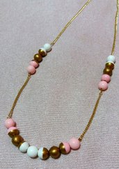 Collana lunga con perle in pasta di mais - Bianco, rosa, oro