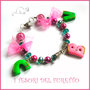 Bracciale personalizzabile fucsia verde " iniziali " fimo cernit premo idea regalo natale bambina ragazza