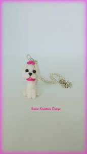 Collana Maltese in fimo, miniatura maltese, regalo compleanno, regalo maltese, regalo cane, appassionati di cani, gioielli animali