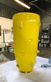Vaso in vetro di Murano, in vetro soffiato, color giallo, ideale per arredamenti e decorazioni