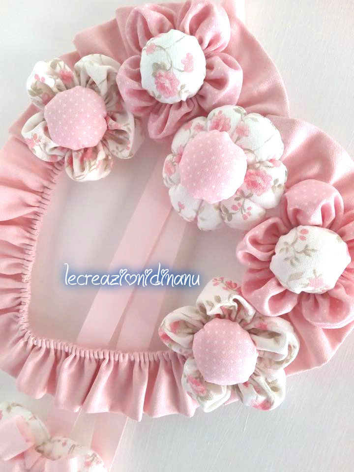 Fiocco Nascita Rosa Coccarda Cuore DA RICAMO