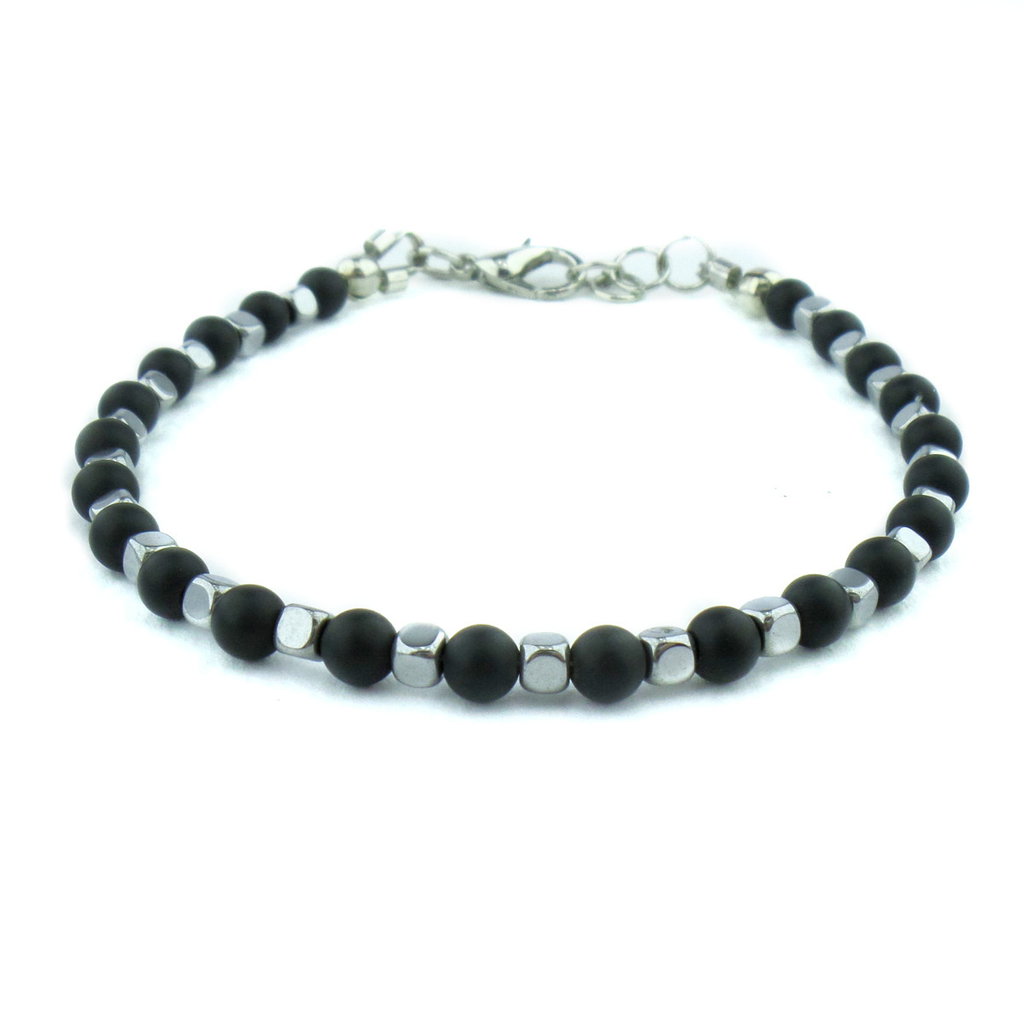 Bracciale Donna In Onice Nero Naturale E Acciaio Inox – Elegante, Artigianale E Regolabile