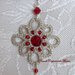 Orecchini color argento al chiacchierino, perline e cristalli rosso rubino