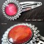  CLIP PER CAPELLI FOGLIE 4 - cabochon glitter rosso ciliegia e arancio