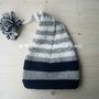 Berretto/cappello a punta + nappina neonato/bambino pura lana fatto a mano