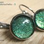 ORECCHINI BASIC A MONACHELLA 3 - in acciaio nichel free + cabochon glitter verde oro argento