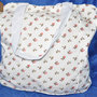 Borsa in cotone bianco a fiorellini rosa e beige