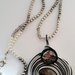 Long necklace pendant circle black and grey