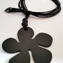 Long necklace pendant black metal flower