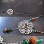 COLLANA LUNGA MANDALA 1  - con cabochon glitter arancio e verde