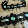 COLLARINO CHOKER PIZZO 5 - con pizzo nero e cabochon glitter verde menta