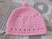  Cappellino neonata, rosa con pon pon