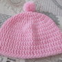 Cappellino neonata, rosa con pon pon