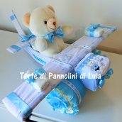Torta di Pannolini Pampers Aereo grande + lenzuola. idea regalo, originale ed utile, per nascite, battesimi e compleanni