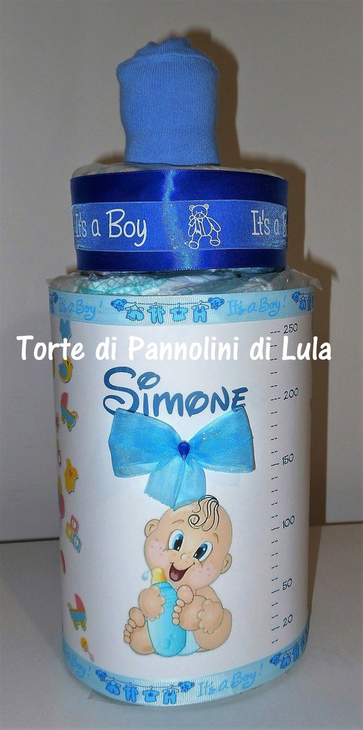 BOMBONIERE BIBERON MAXI CELESTE 18xh36cm + 30 BIBERON PICCOLI 4xH9cm