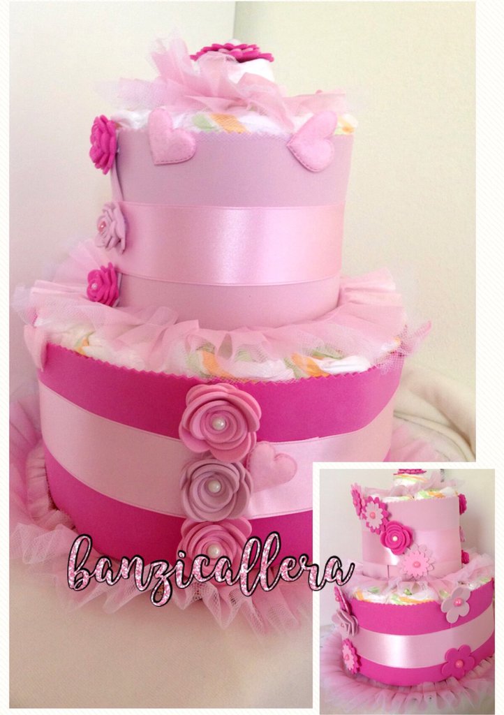 Torta Di Pannolini Giraffa Rosa Per Nascita E Baby Shower - Con 27 Pannolini LILLYDOO E Accessori - Regalo Nascita Fatto A Mano