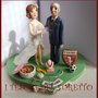 Cake topper matrimonio personalizzato " Sposi tifosi e sarta " fimo cernit kawaii caricatura sopratorta 