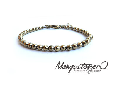 Bracciale Donna Con Pirite Naturale E Perline In Oro – Pietra Di Ferro, Bracciale Regolabile In Stile Cuff, Gioiello Energetico Portafortuna, Regalo Per Compleanno O Anniversario