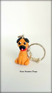 Portachiavi in fimo cane carlino, miniatura cane, idee regalo compleanno, regalo amanti dei cani, gioielli cane, accessori carlino