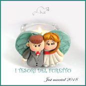 Bomboniera Segnaposto " Just married cuore verde " portacandela  portaconfetti  matrimonio kawaii idea regalo sposi personalizzabile 