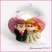 Bomboniera segnaposto " Just married cuore rosa  " portaconfetti portacandela e matrimonio kawaii idea regalo sposi personalizzabile 