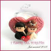 Bomboniera segnaposto " Just married cuore rosso " portaconfetti portacandela matrimonio kawaii idea regalo sposi personalizzabile 