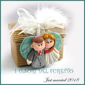 Bomboniera " Just married cuore verde  " portaconfetti segnaposto scatolina matrimonio kawaii idea regalo sposi personalizzabile 