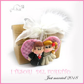 Bomboniera " Just married cuore rosa  " portaconfetti segnaposto scatolina matrimonio kawaii idea regalo sposi personalizzabile 
