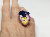 Anello pansè, anello viola del pensiero, viola del pensiero, pasta di mais, porcellana fredda, anello violetta, anello viola, anello fiore