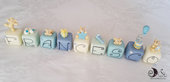 Cake topper cubi con orsetti in scala di blu - 9cubi 9 lettere - FRANCESCO