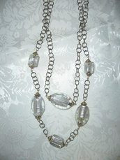 collana con catena e perle binco/ trasparente